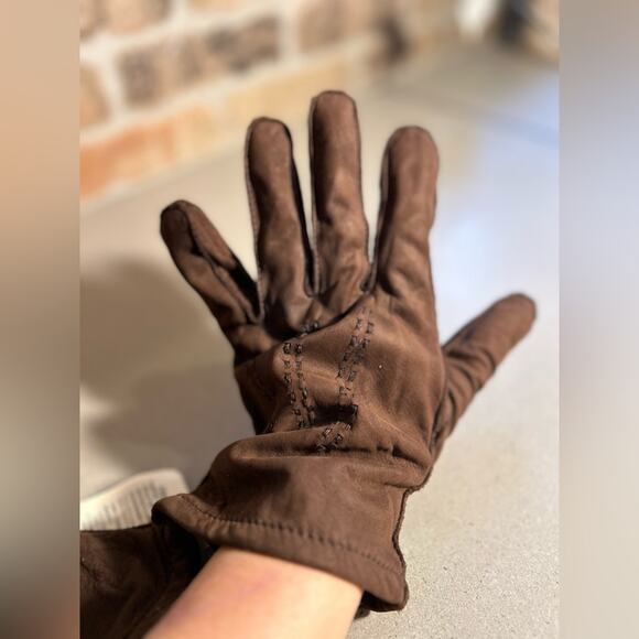 NWT vintage grandoe leather cashmere lined brown suede women’s gloves sz medium - Picture 1 of 12